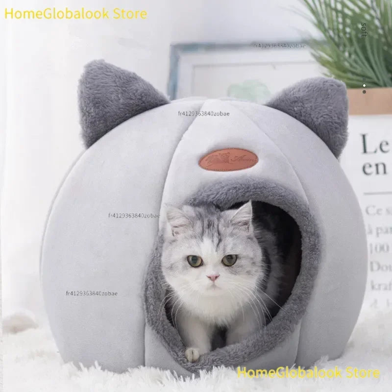 Cama Cueva Acolchada de Invierno para Gatos y Perros Pequeños - Nido Cálido, Suave y Antideslizante con Diseño Cerrado Tipo Tienda de Campaña