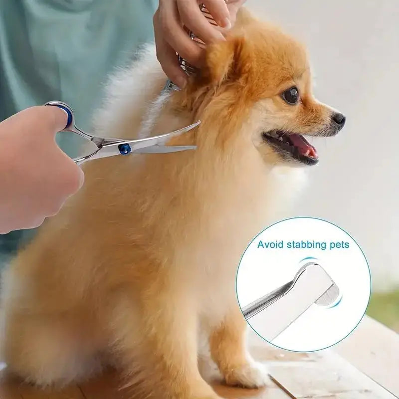 Set de 4 Tijeras Profesionales de Grooming para Perros y Gatos – Tijeras de Acero Inoxidable Ambidiestras con Punta Redonda de Seguridad para Corte de Precisión