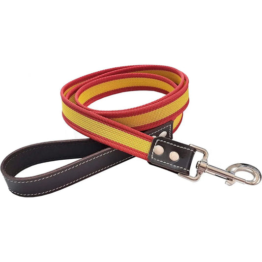 Correa para Perros con Bandera de España  - 1.40 m de Longitud en Nylon y Piel Resistente, Diseño Estándar Cómodo para Todas las Razas
