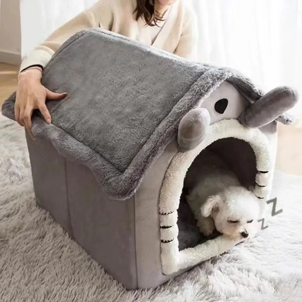 Cama Cueva Estilo Casita para Perros Pequeños y Gatos - Refugio Acolchado de Invierno, Cálido para Todo el Año con Cojín Extraíble y Lavable