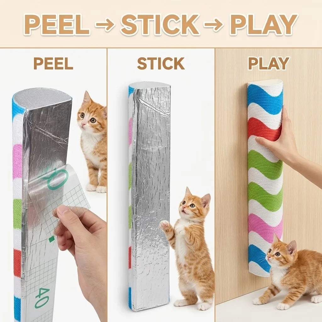 Rascador Autoadhesivo de Pared para Gatos - Panel Vertical Anticaída con Adhesivo Protector y Juguete Interactivo para Superficies