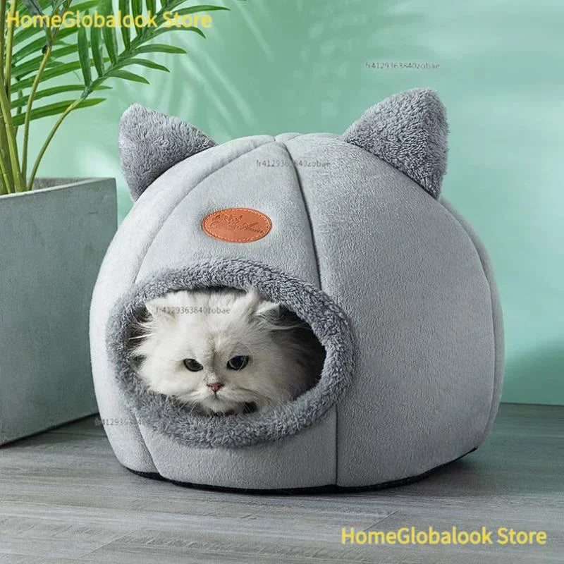 Cama Cueva Acolchada de Invierno para Gatos y Perros Pequeños - Nido Cálido, Suave y Antideslizante con Diseño Cerrado Tipo Tienda de Campaña
