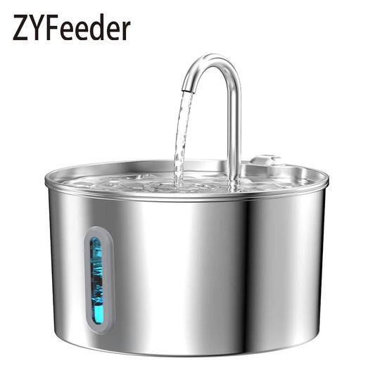 Fuente de Agua Automática de Acero Inoxidable para Mascotas (2.2L) – Bebedero Silencioso con Ventana de Nivel de Agua para Gatos y Perros