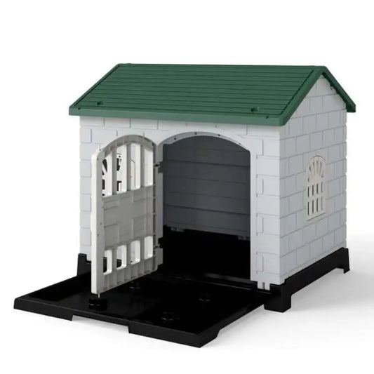Caseta de Exterior para Perros en Color Verde con Puerta, 3 Ventanas y Suelo Desmontable - Refugio Impermeable y Robusto para Jardín