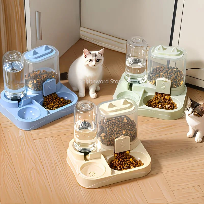 Dispensador 2 en 1 de Agua y Comida para Mascotas - Comedero Doble con Separación Seco/Húmedo, Depósito Transparente y Diseño Antivuelco para Viajes (Perros y Gatos)