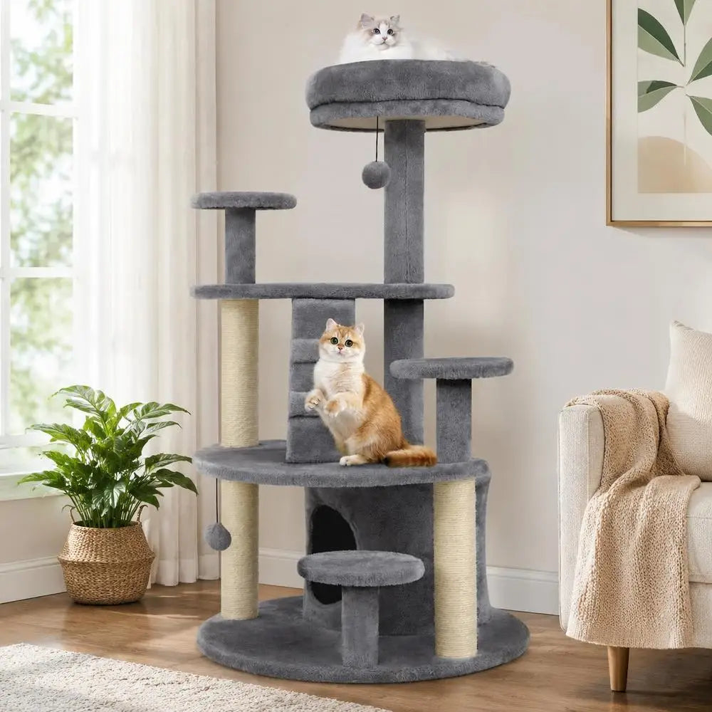 Árbol Rascador para Gatos - Torre Multiusos con Cueva de Peluche, Postes de Sisal y Escalera de Escalada