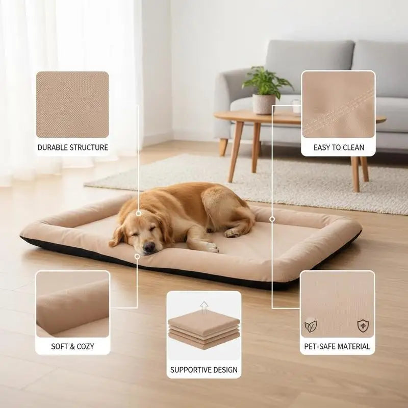 Cama Rectangular Extragrande para Perros Grandes (Talla XL) - Colchón de Suelo Mullido y Confortable en Color Beige para Jaulas y Estancias de Interior