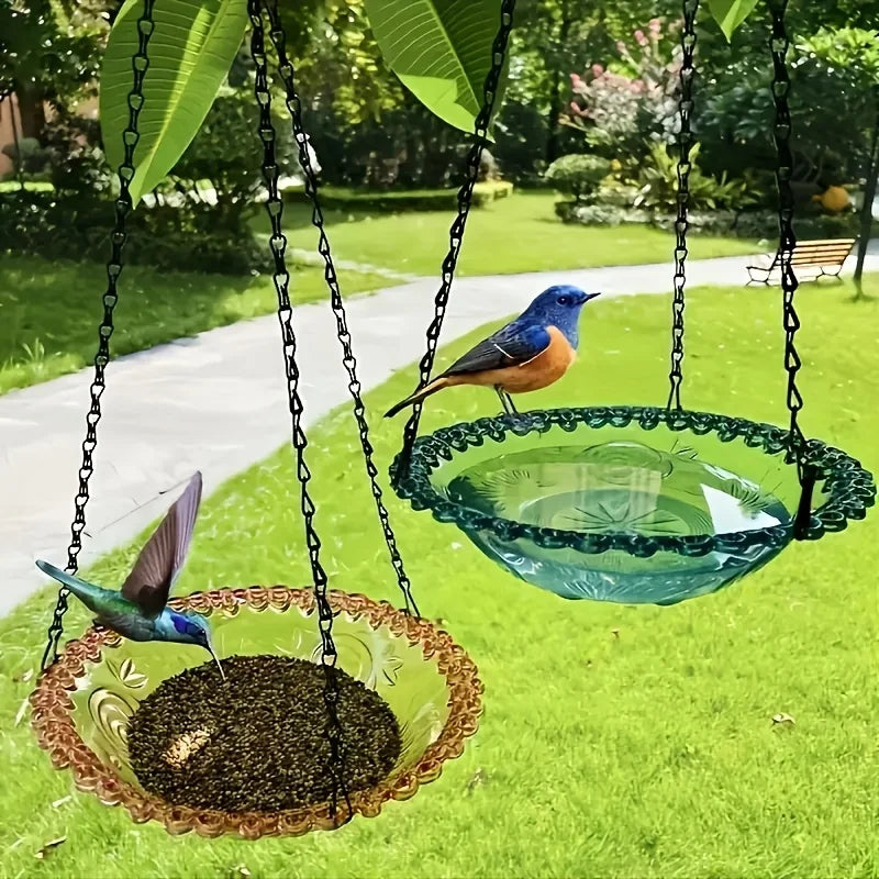 Comedero y Bebedero Colgante para Pájaros de Jardín – Bandeja Multiusos de Exterior y Soporte Decorativo