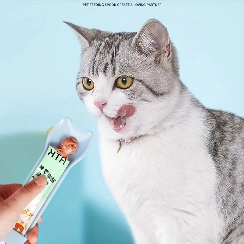 Cuchara Prensadora y Dispensadora de Crema para Gatos – Alimentador de Snacks Líquidos y Premios en Sobres para Mascotas