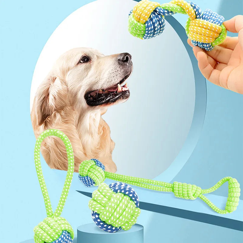 Juguete Mordedor de Cuerda de Algodón con Pelota para Perros – Cuerda Interactiva con Efecto Hilo Dental para Limpieza Bucal, Masticación y Juegos de Tirón (Razas Pequeñas y Grandes)