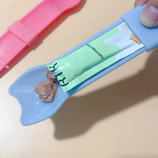 Cuchara Prensadora y Dispensadora de Crema para Gatos – Alimentador de Snacks Líquidos y Premios en Sobres para Mascotas
