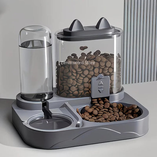 Dispensador 2 en 1 de Agua y Comida para Mascotas - Comedero Doble con Separación Seco/Húmedo, Depósito Transparente y Diseño Antivuelco para Viajes (Perros y Gatos)