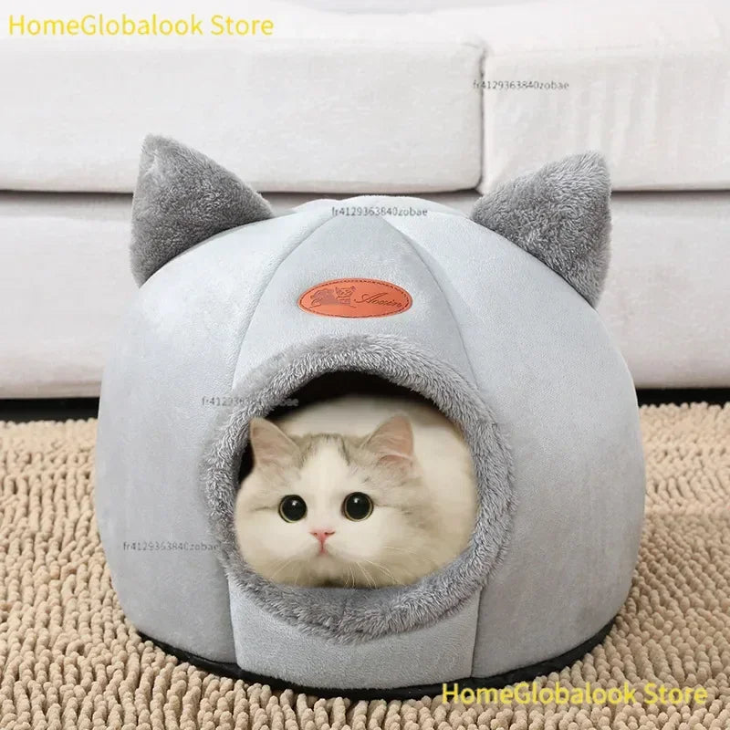 Cama Cueva Acolchada de Invierno para Gatos y Perros Pequeños - Nido Cálido, Suave y Antideslizante con Diseño Cerrado Tipo Tienda de Campaña