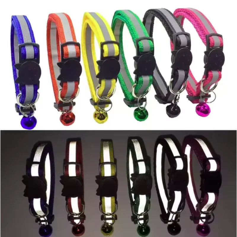 Collar de Seguridad Reflectante Antiahogamiento para Gatos y Cachorros - Collar Ajustable con Hebilla de Zafra, Cascabel Colorido
