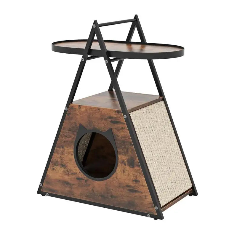 Mueble 2 en 1 para Gatos con Cueva Oculta y Mesita Auxiliar - Estantes Abiertos, Postes de Sisal y Estructura Metálica Robusta (Salón y Dormitorio)