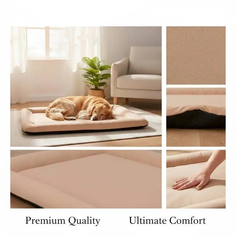 Cama Rectangular Extragrande para Perros Grandes (Talla XL) - Colchón de Suelo Mullido y Confortable en Color Beige para Jaulas y Estancias de Interior