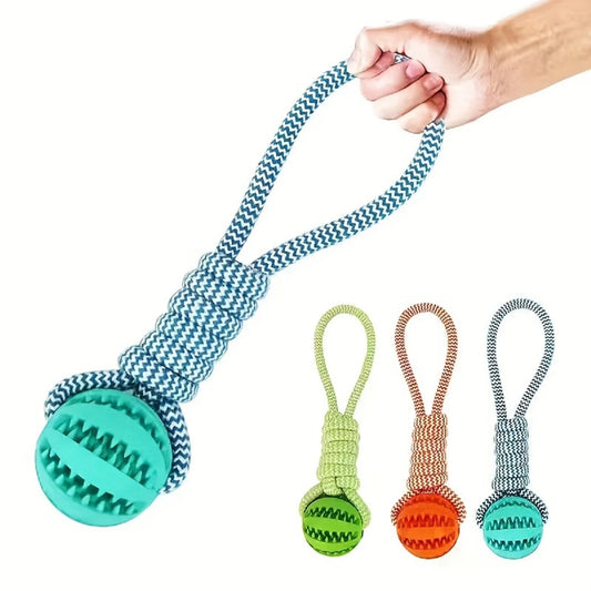 Pelota Interactiva Dispensadora de Premios con Cuerda de Algodón para Perros – Juguete Mordedor de Limpieza Dental, Entrenamiento y Enriquecimiento