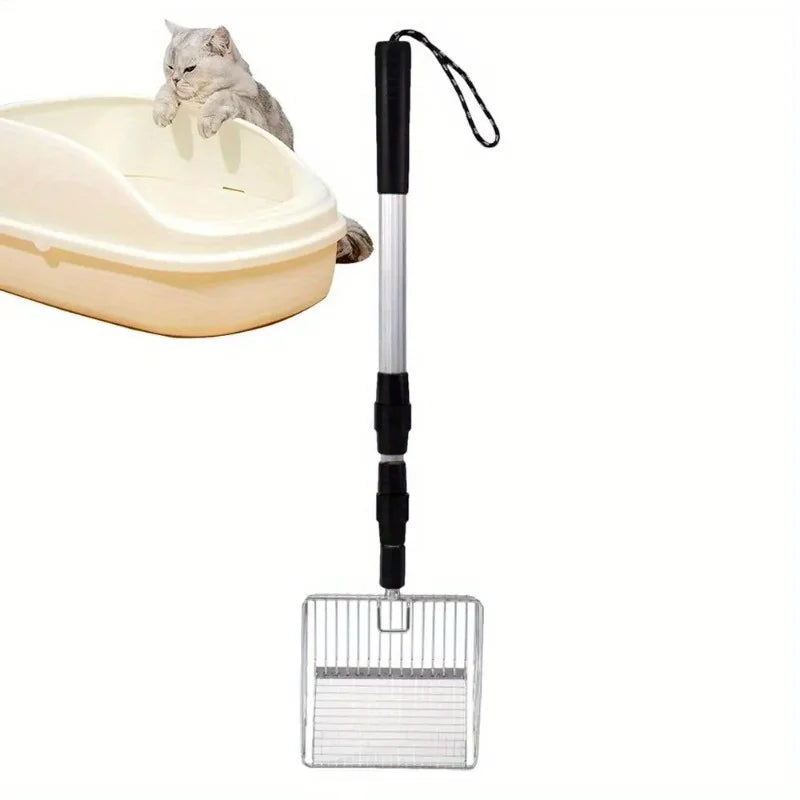 Rastrillo y Pala Cernidora Extensible para Gallinero y Arena de Gatos – Limpiador Telescópico de Estiércol para Aves y Mascotas
