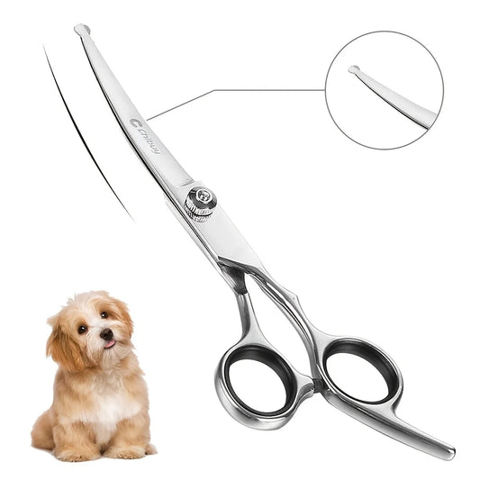 Tijera Curva Profesional de Metal para Peluquería Canina y Felina – Tijera de Corte y Estilizado Curvo para Cara, Patas y Acabados de Mascotas