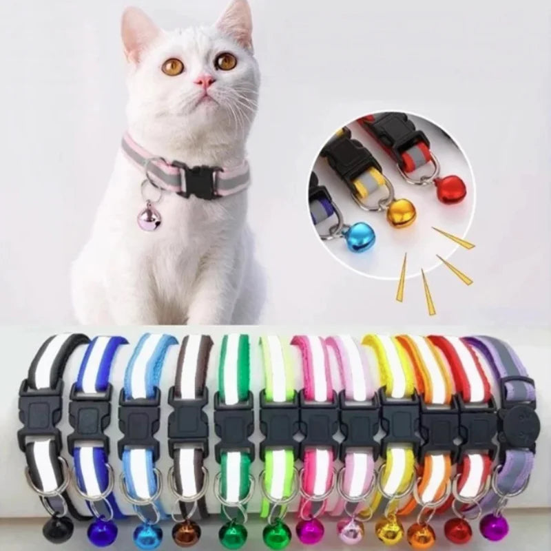 Collar de Seguridad Reflectante Antiahogamiento para Gatos y Cachorros - Collar Ajustable con Hebilla de Zafra, Cascabel Colorido