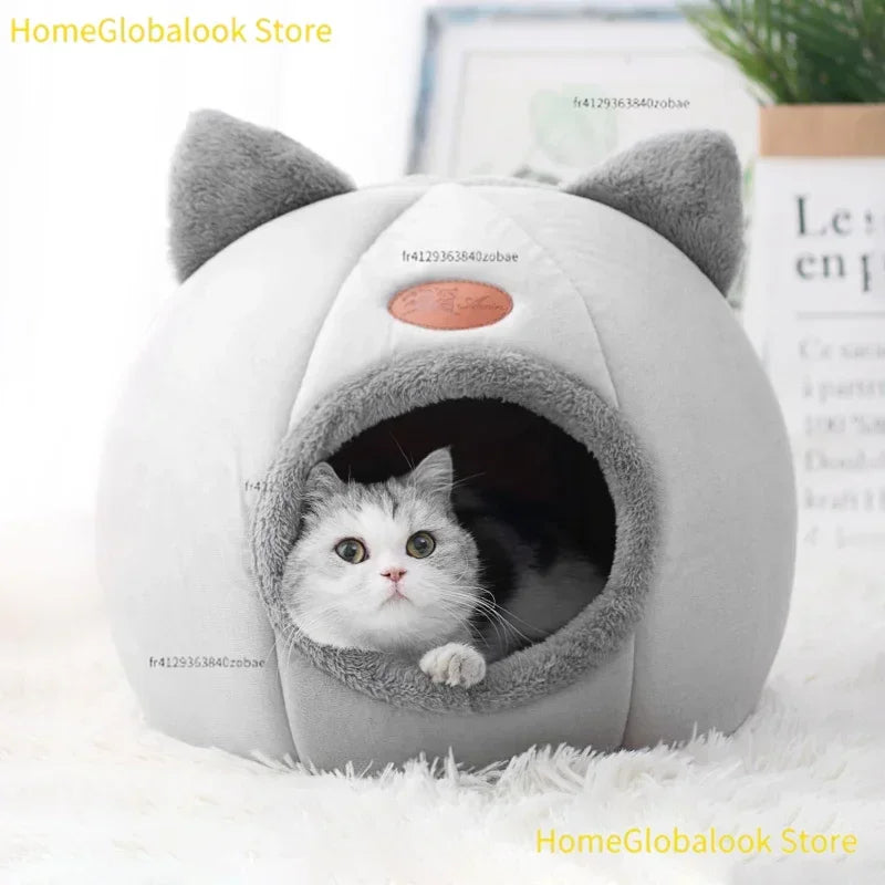 Cama Cueva Acolchada de Invierno para Gatos y Perros Pequeños - Nido Cálido, Suave y Antideslizante con Diseño Cerrado Tipo Tienda de Campaña
