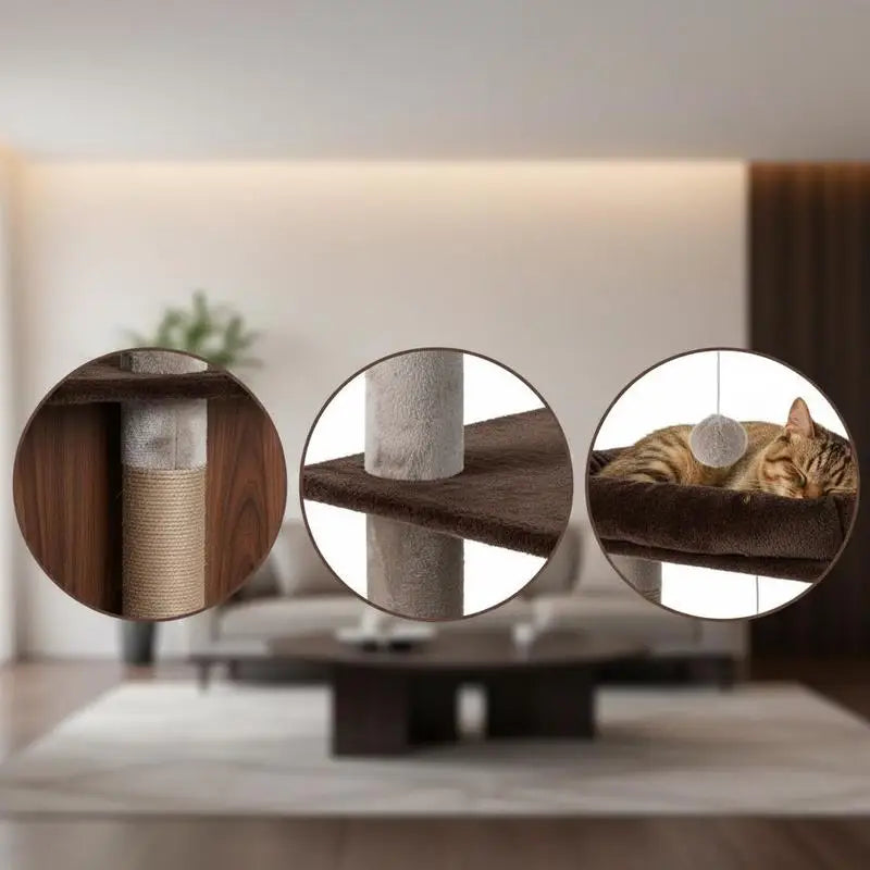 Árbol Rascador Multinivel para Gatos de 147 cm (58 Pulgadas) - Torre de Juegos con Casita Suspendida, Cama Acolchada y Postes de Sisal en Color Marrón