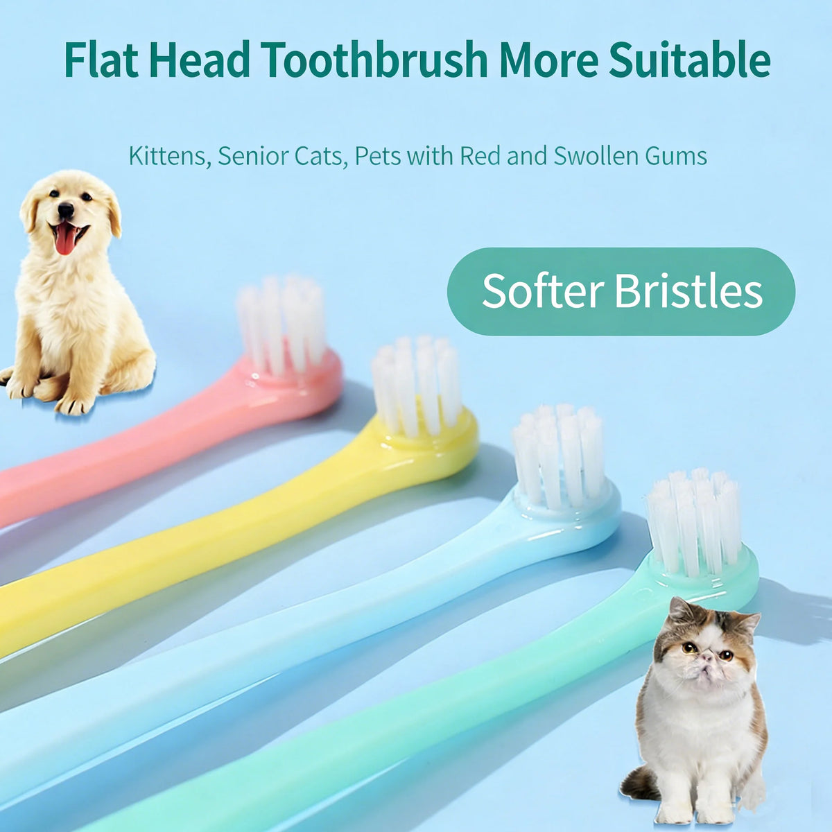 Set de 3 Cepillos de Dientes para Mascotas con Cerdas Suaves – Higiene Dental para Perros Pequeños, Medianos, Grandes y Gatos
