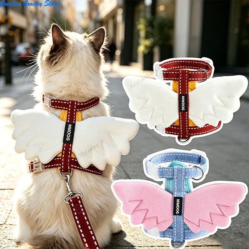 Conjunto de Arnés y Correa con Alas de Ángelet - Chaleco Anti escape Transpirable y Ajustable para Paseos y Adiestramiento de Cachorros y Perros Pequeños