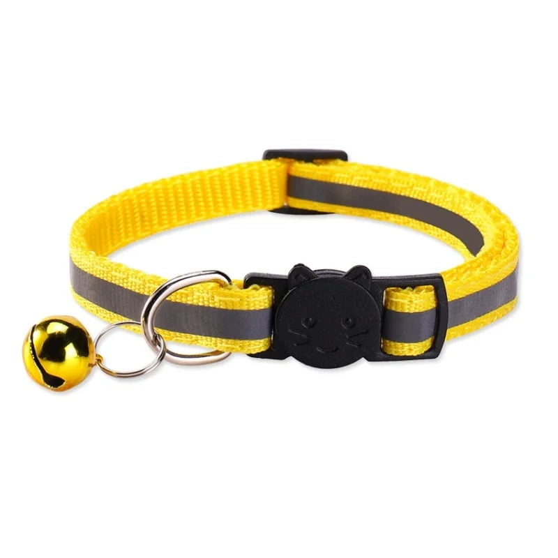Collar de Seguridad Reflectante Antiahogamiento para Gatos y Cachorros - Collar Ajustable con Hebilla de Zafra, Cascabel Colorido