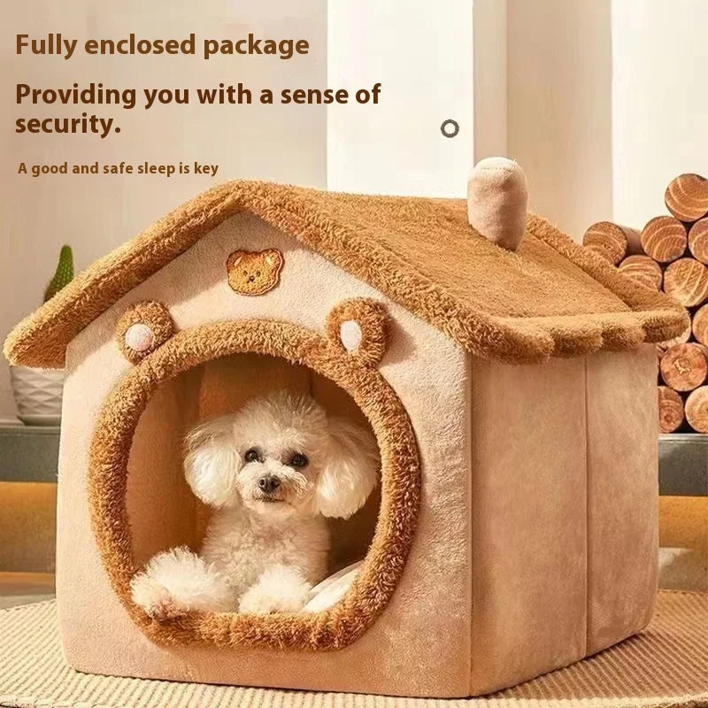 Cama Cueva Estilo Casita para Perros Pequeños y Gatos - Refugio Acolchado de Invierno, Cálido para Todo el Año con Cojín Extraíble y Lavable