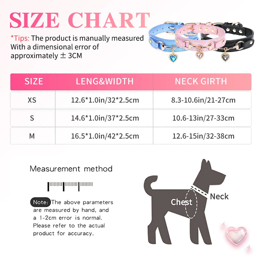 Collar con Dijes de Corazón de Pedrería para Perros Pequeños y Medianos - Collar Elegante con Efecto Termosensible y Cierre Ajustable