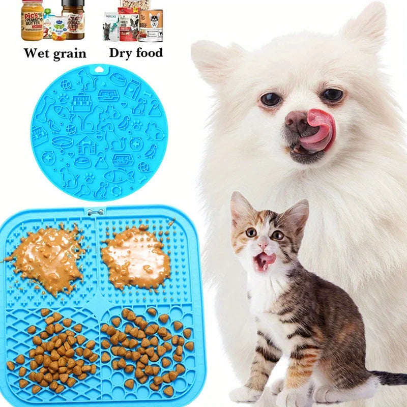Alfombra de Silicona Antideslizante y Lick Mat Cuadrado para Perros y Gatos – Comedero Lento para Comida Húmeda y Seca, Tapete Protector Impermeable para Agua y Alimento