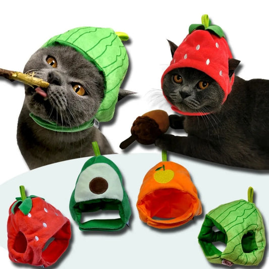 Gorrito Tejido con Forma de Fruta para Perros y Gatos – Gorro Kawaii Divertido, Suave y Ajustable para Disfraz de Mascotas, Cachorros y Fotos