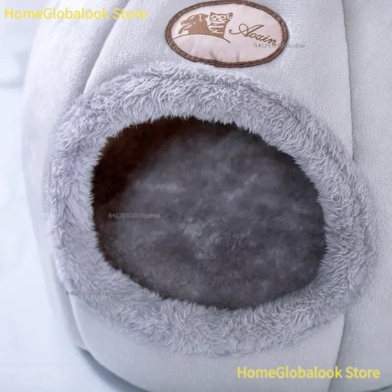 Cama Cueva Acolchada de Invierno para Gatos y Perros Pequeños - Nido Cálido, Suave y Antideslizante con Diseño Cerrado Tipo Tienda de Campaña