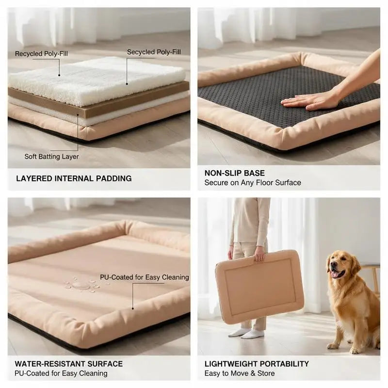 Cama Rectangular Extragrande para Perros Grandes (Talla XL) - Colchón de Suelo Mullido y Confortable en Color Beige para Jaulas y Estancias de Interior