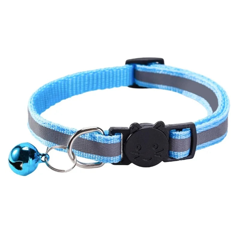 Collar de Seguridad Reflectante Antiahogamiento para Gatos y Cachorros - Collar Ajustable con Hebilla de Zafra, Cascabel Colorido