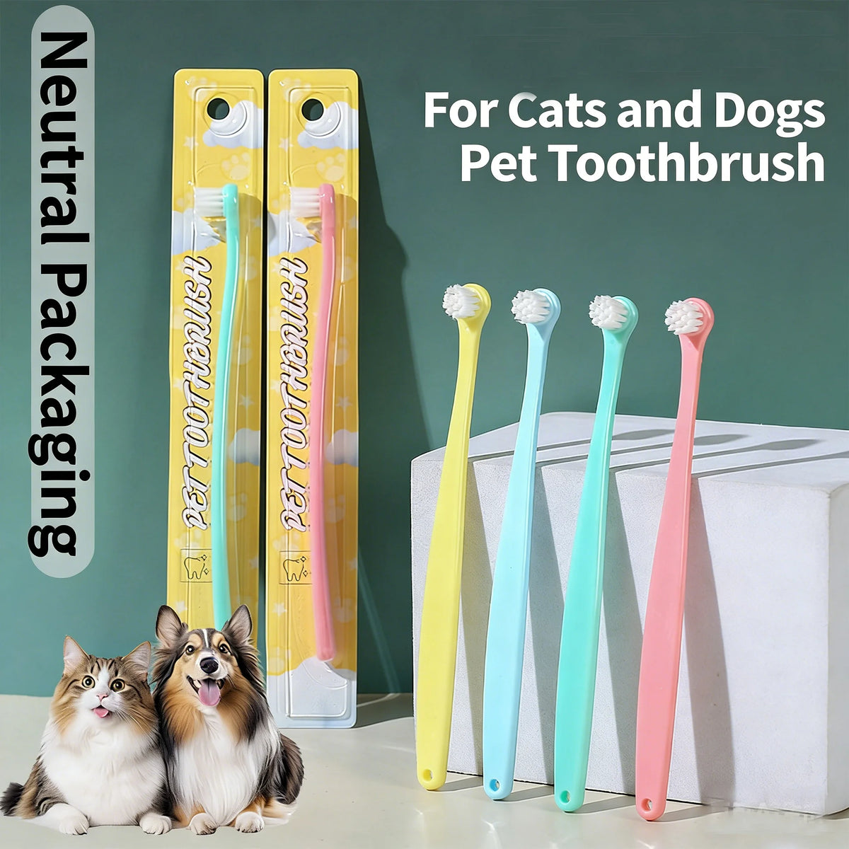 Set de 3 Cepillos de Dientes para Mascotas con Cerdas Suaves – Higiene Dental para Perros Pequeños, Medianos, Grandes y Gatos
