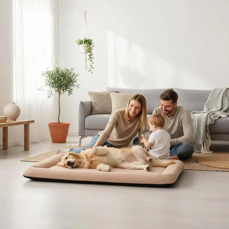 Cama Rectangular Extragrande para Perros Grandes (Talla XL) - Colchón de Suelo Mullido y Confortable en Color Beige para Jaulas y Estancias de Interior