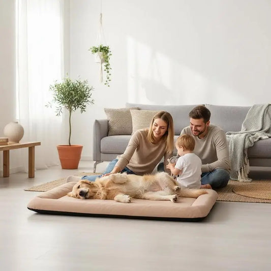 Cama Rectangular Extragrande para Perros Grandes (Talla XL) - Colchón de Suelo Mullido y Confortable en Color Beige para Jaulas y Estancias de Interior