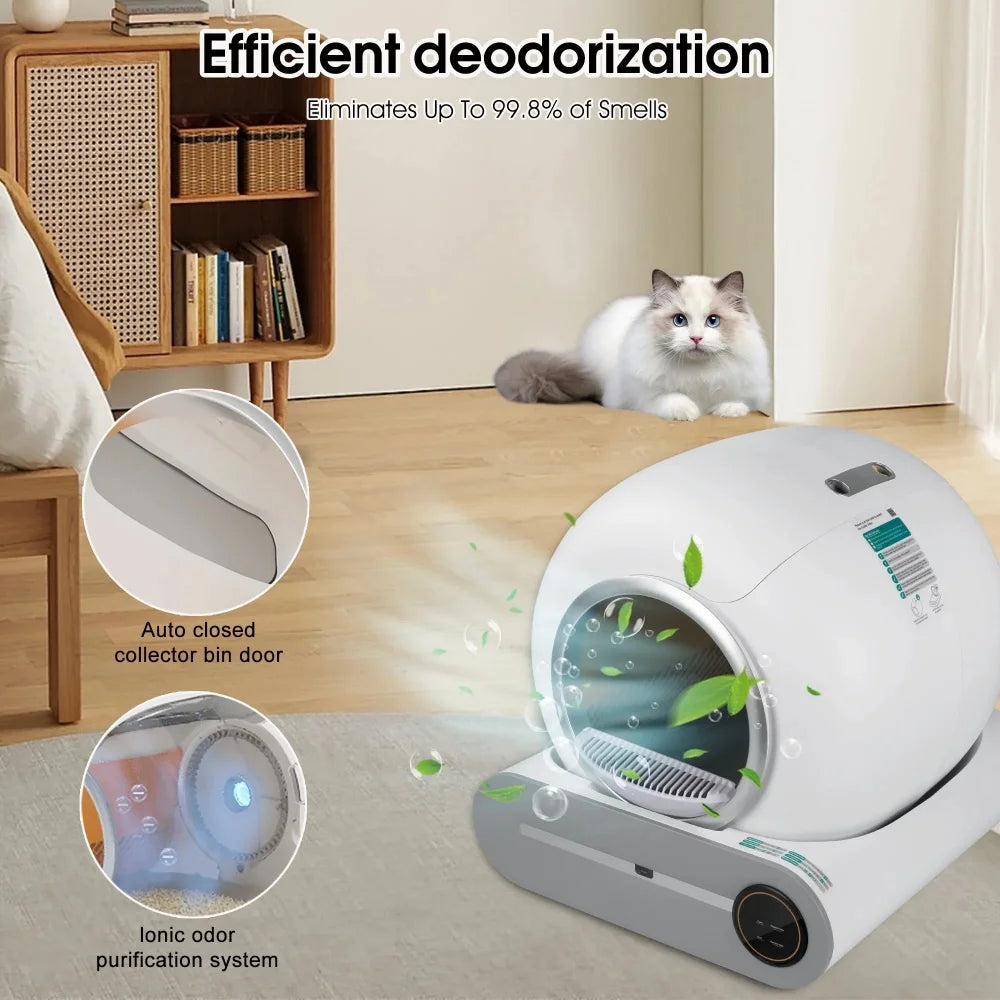 Arenero Automático Inteligente Autolimpiable de 65 Litros - Baño Cerrado para Gatos con Control por App Móvil, Estera y Bolsas Desechables