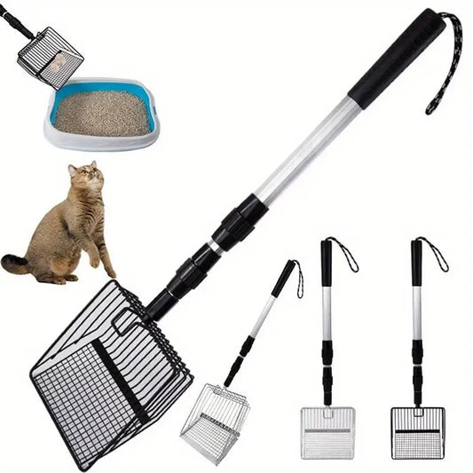 Rastrillo y Pala Cernidora Extensible para Gallinero y Arena de Gatos – Limpiador Telescópico de Estiércol para Aves y Mascotas