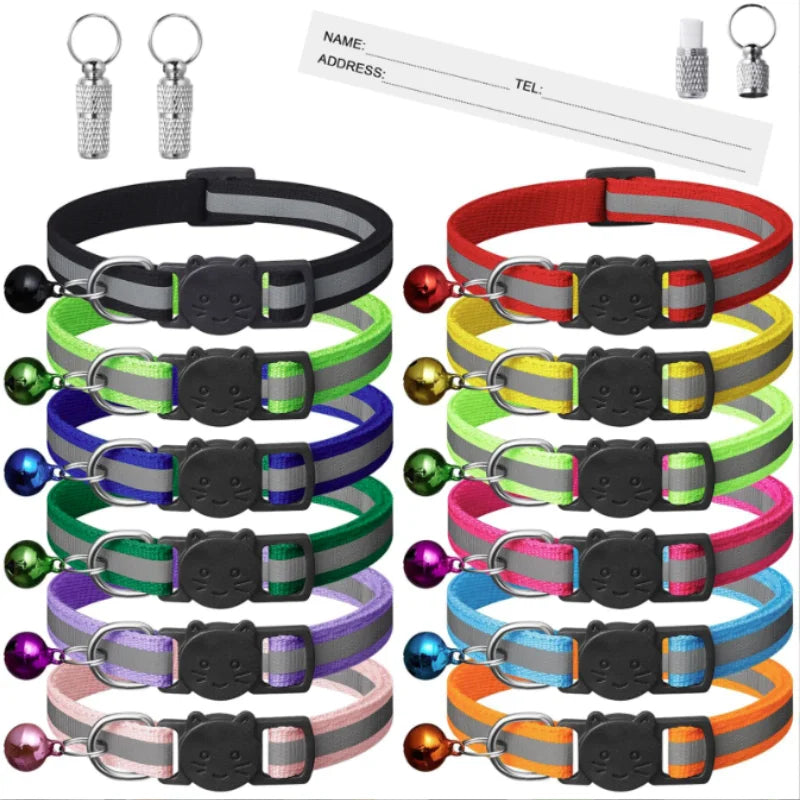 Collar de Seguridad Reflectante Antiahogamiento para Gatos y Cachorros - Collar Ajustable con Hebilla de Zafra, Cascabel Colorido
