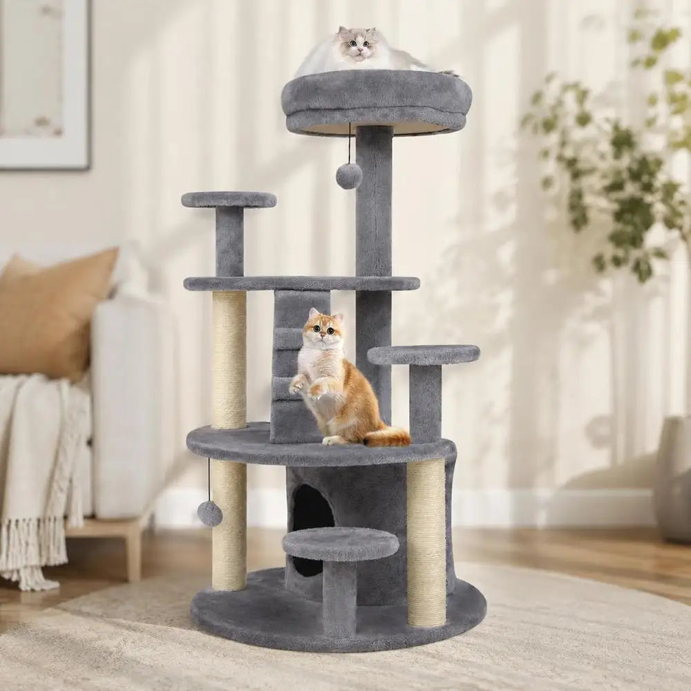 Árbol Rascador para Gatos - Torre Multiusos con Cueva de Peluche, Postes de Sisal y Escalera de Escalada
