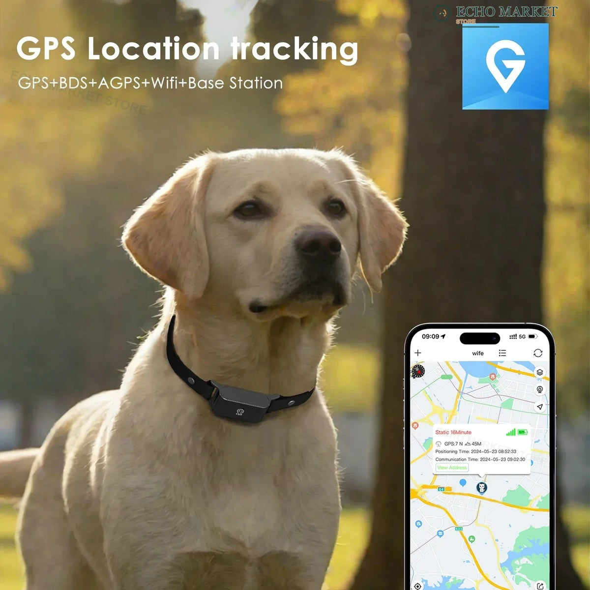Collar Inteligente con Localizador GPS para Mascotas - Seguimiento en Tiempo Real por App Móvil, Impermeable y Ajustable (Antiperdida para Perros y Gatos)