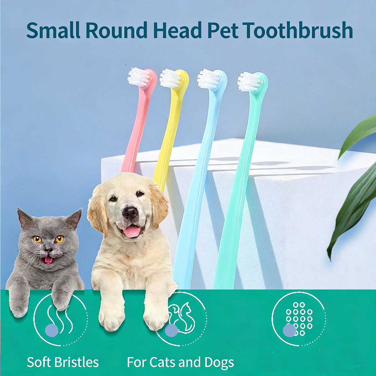 Set de 3 Cepillos de Dientes para Mascotas con Cerdas Suaves – Higiene Dental para Perros Pequeños, Medianos, Grandes y Gatos
