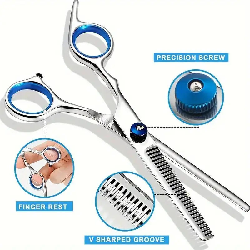 Set de 4 Tijeras Profesionales de Grooming para Perros y Gatos – Tijeras de Acero Inoxidable Ambidiestras con Punta Redonda de Seguridad para Corte de Precisión