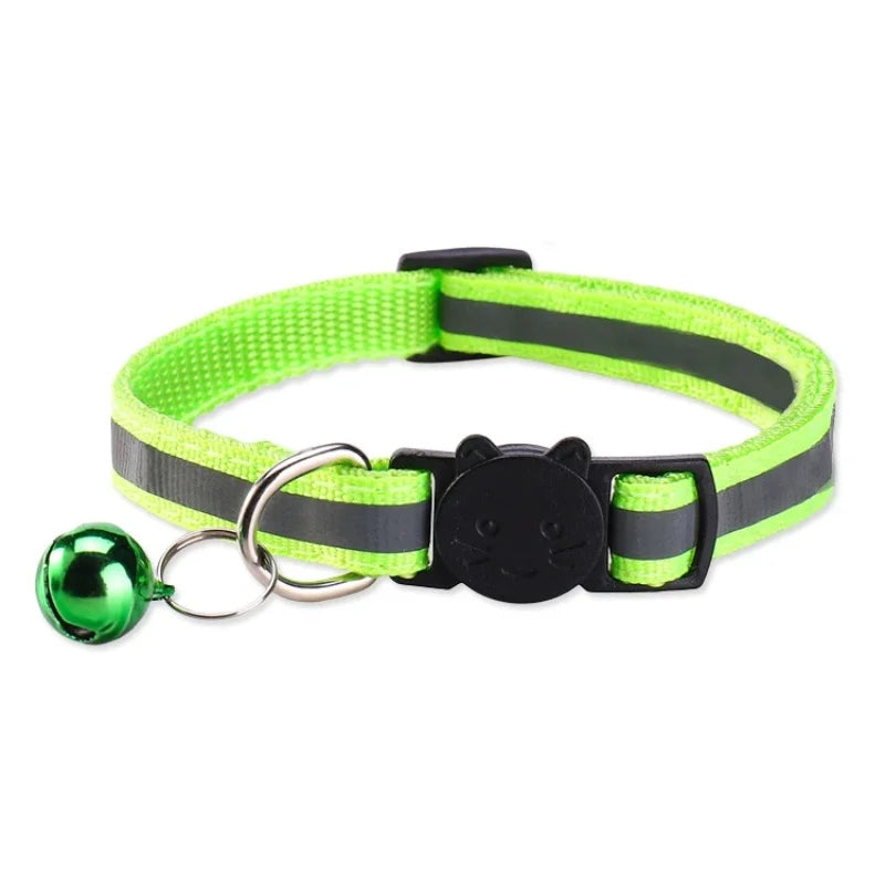 Collar de Seguridad Reflectante Antiahogamiento para Gatos y Cachorros - Collar Ajustable con Hebilla de Zafra, Cascabel Colorido