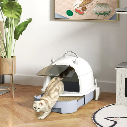 Arenero Cerrado para Gatos con Tapa, Cajón Extraíble y Pala - Diseño Anti olor con Alfombrilla Antirrastreo y Asa de Transporte (Gris, 40.5x52x39 cm, hasta 5 kg)