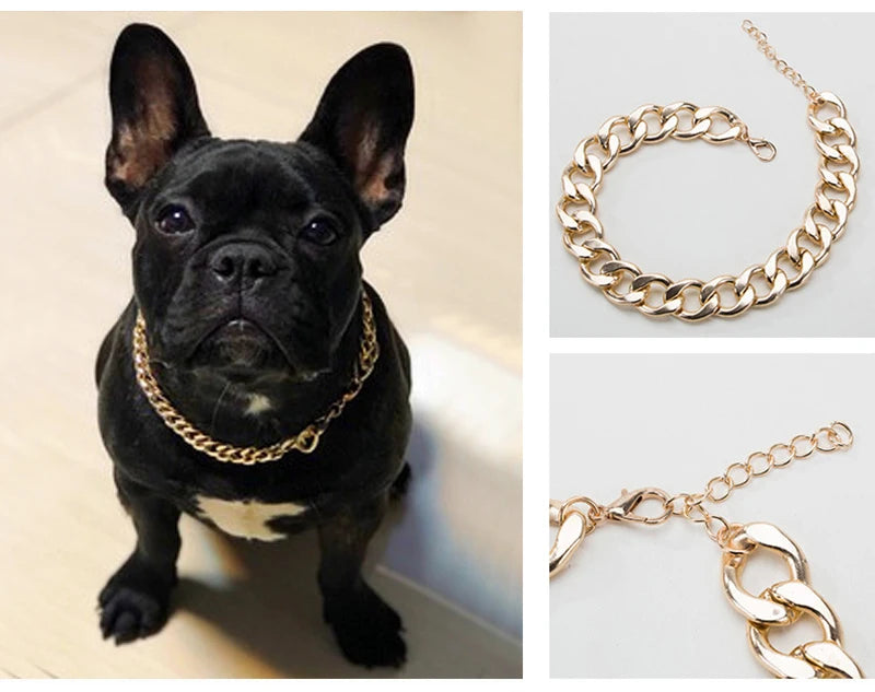 Collar de Cadena para Perros Pequeños y Medianos – Collar Metalizado Dorado y Plateado