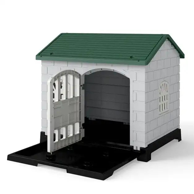 Caseta de Exterior para Perros en Color Verde con Puerta, 3 Ventanas y Suelo Desmontable - Refugio Impermeable y Robusto para Jardín